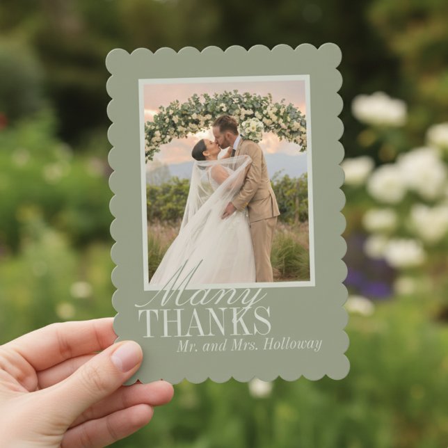 Modern Script Sage Green Wedding Photo Thank You Card (Thank guests for celebrating your big day with this Modern Script Sage Green Photo Thank You Card!)