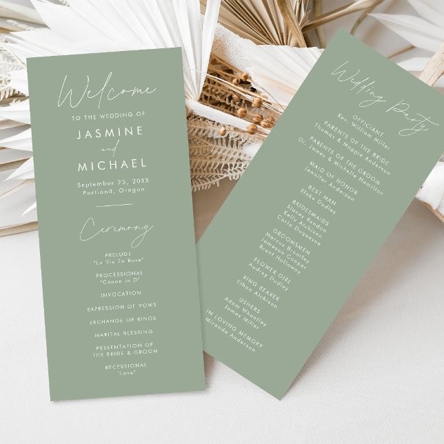 Modern Script Sage Green Wedding Program (Creator Uploaded)