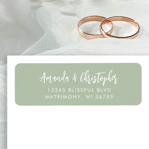 Modern Script Sage Green Wedding Return Address Label