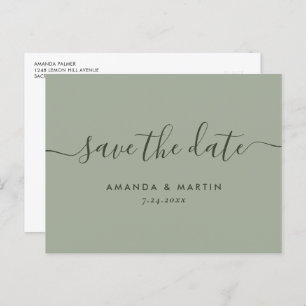 Modern Script Sage Green Wedding Save The Date Announcement Postcard
