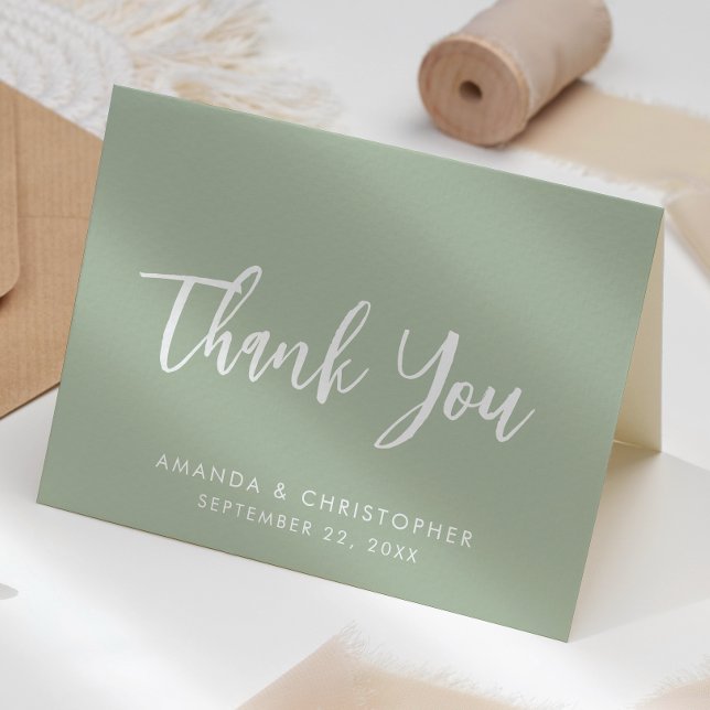 Modern Script Sage Green Wedding Thank You Card (Creator Uploaded)