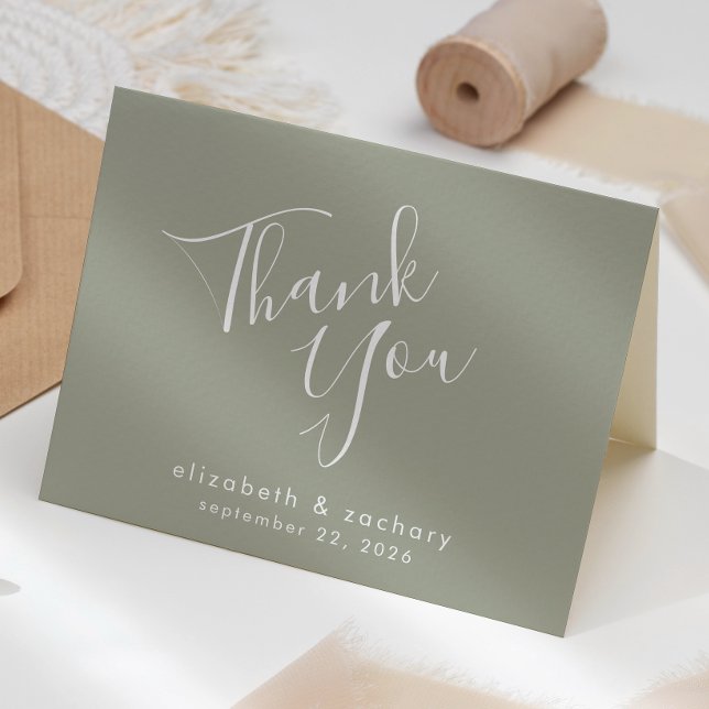 Modern Script Sage Green Wedding Thank You Card (Creator Uploaded)