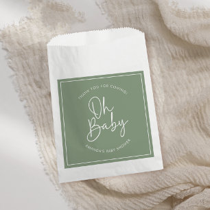 Modern Script Sage Oh Baby Simple Baby Shower Favour Bag