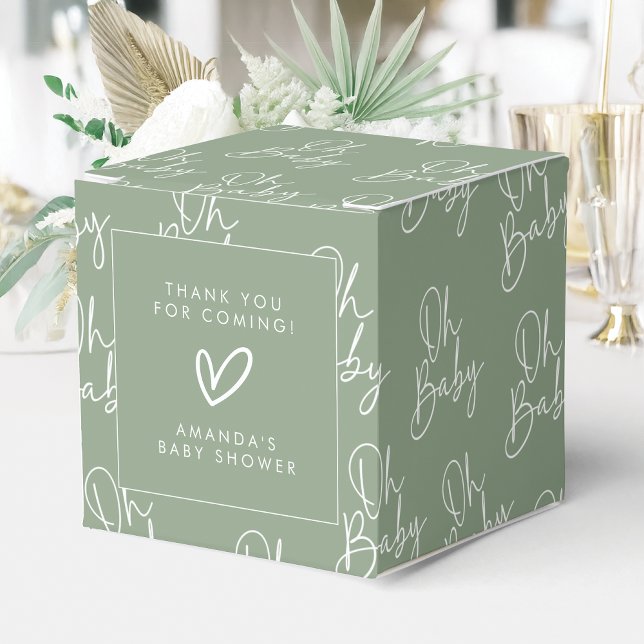 Modern Script Sage Oh Baby Simple Baby Shower Favour Box (Creator Uploaded)