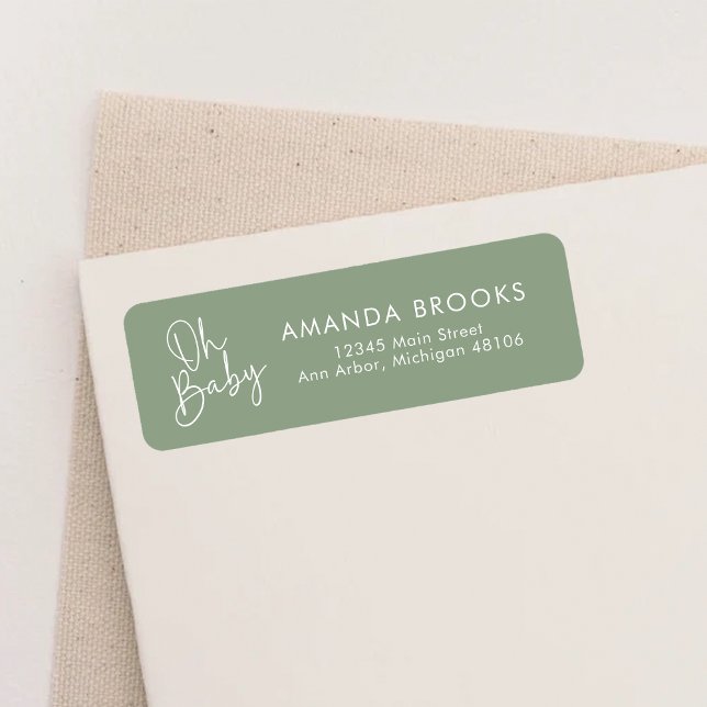 Modern Script Sage Oh Baby Simple Return Address Label (Creator Uploaded)