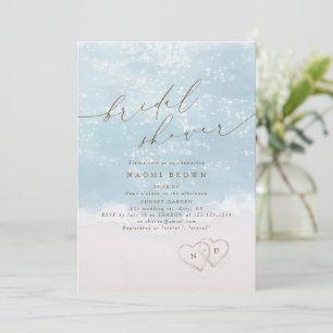 Modern Script Sand Hearts Beach Bridal Shower  Invitation