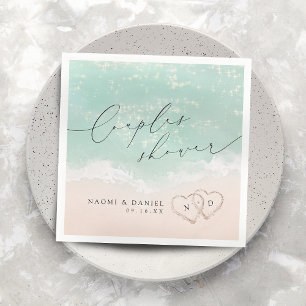 Modern Script Sand Hearts Beach Couples Shower Napkin