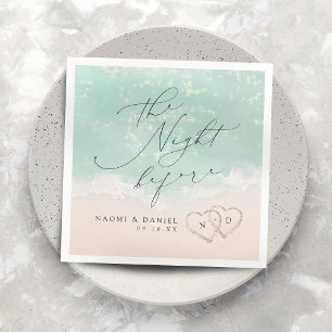 Modern Script Sand Hearts Beach Rehearsal Dinner Napkin