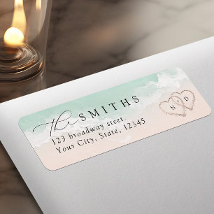 Modern Script Sand Hearts Beach Return Address Label