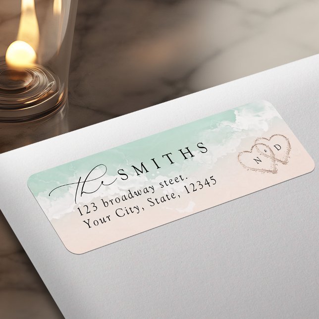 Modern Script Sand Hearts Beach Return Address Label (Modern Script Sand Hearts Beach Return Address Label)