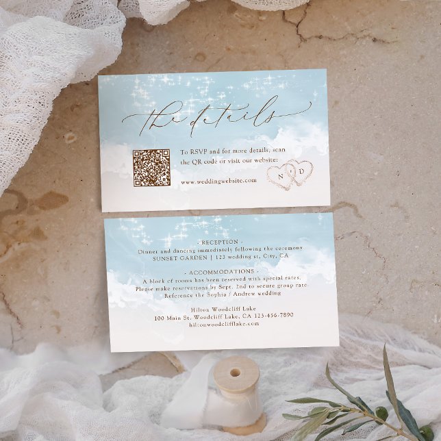Modern Script Sand Hearts Beach Wedding Details Place Card (Modern Script Sand Hearts Beach Wedding Details Place Card)