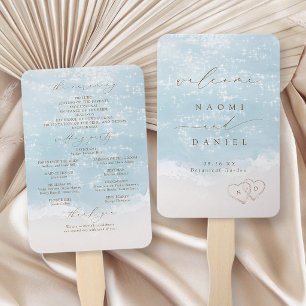 Modern Script Sand Hearts Beach Wedding Program Hand Fan