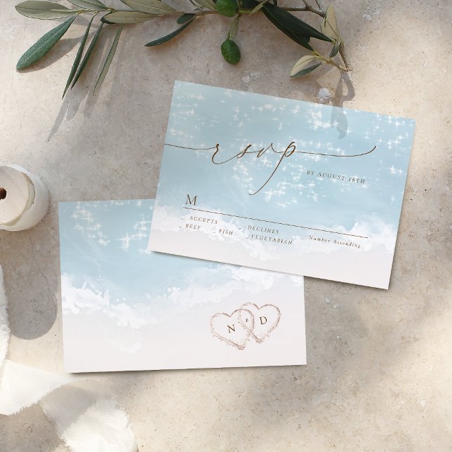 Modern Script Sand Hearts Beach Wedding RSVP Card (Modern Script Sand Hearts Beach Wedding RSVP Card)