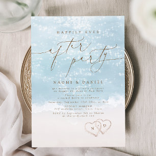 Modern Script Sand Hearts Happily Ever After Party Invitation