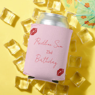 Modern Script Sassy  Pink  Bow Birthday Welcome Can Cooler