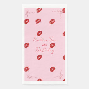 Modern Script Sassy  Pink  Bow Birthday Welcome Napkin