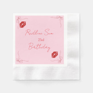 Modern Script Sassy  Pink  Bow Birthday Welcome Napkin