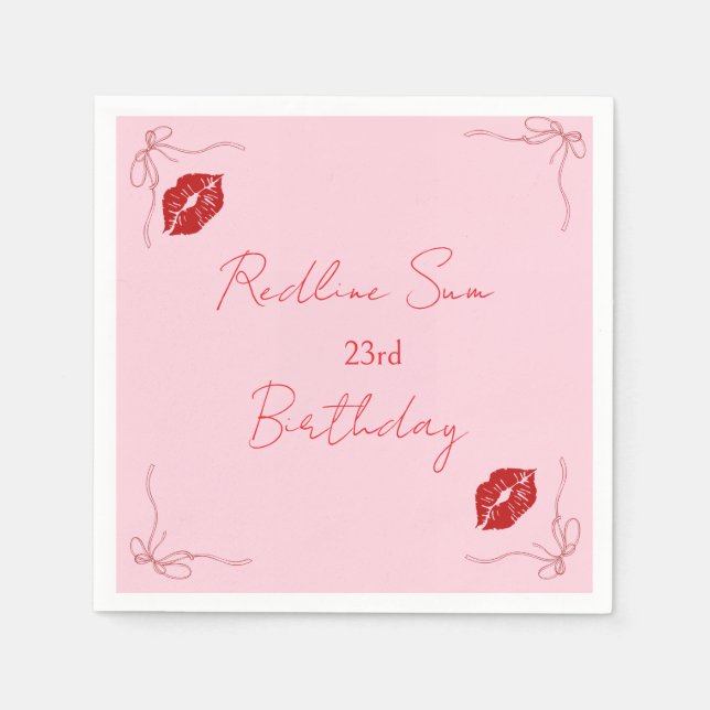 Modern Script Sassy  Pink  Bow Birthday Welcome Napkin (Front)