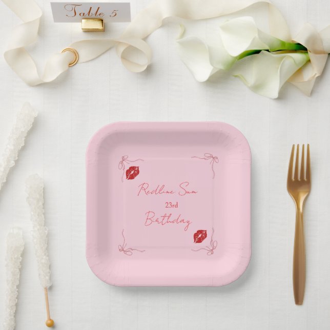 Modern Script Sassy  Pink  Bow Birthday Welcome Paper Plate (Wedding)