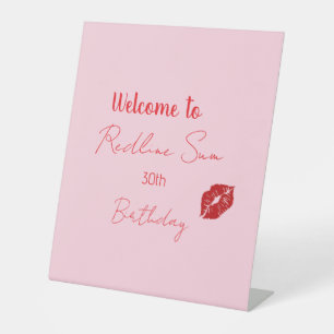 Modern Script Sassy Pink Bow Birthday Welcome Pedestal Sign