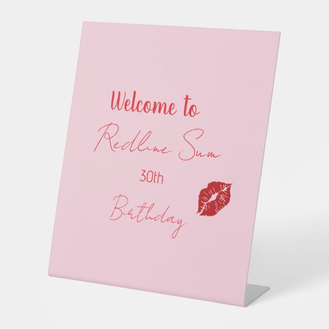 Modern Script Sassy  Pink  Bow Birthday Welcome Pedestal Sign (Front)