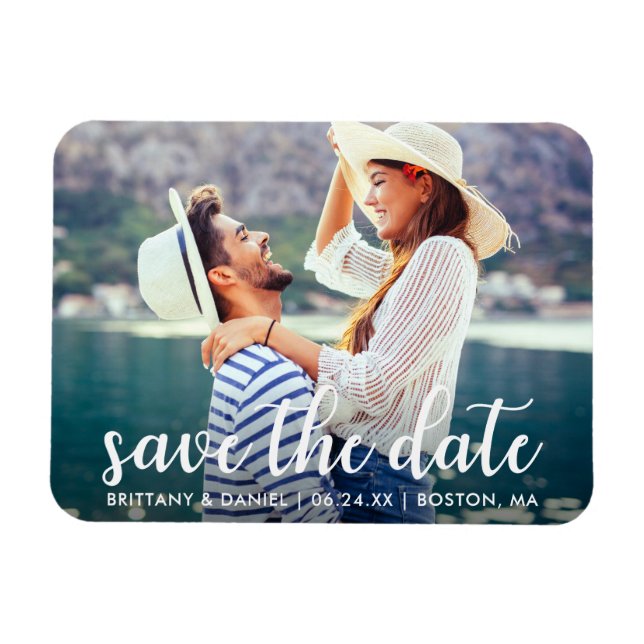 Modern Script | Save The Date Announcement Photo Magnet (Horizontal)