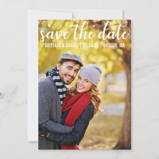 Modern Script | Save The Date Couple Photo Card (Front)