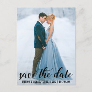 Modern Script Save The Date Engagement Photo BL Postcard