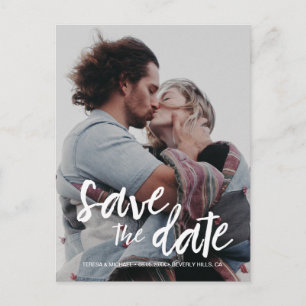 Modern Script Save the date engagement photo Postcard
