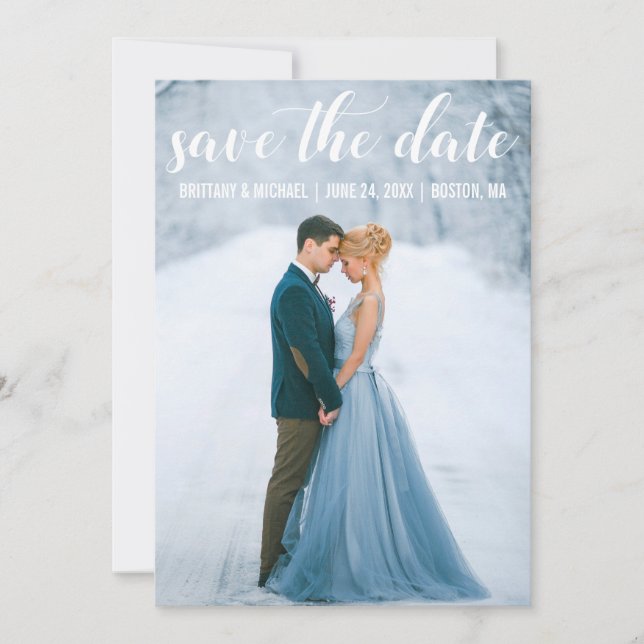 Modern Script Save The Date Engagement Photo W Invitation (Front)