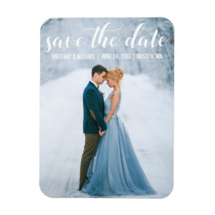Modern Script Save The Date Engagement Photo W Magnet