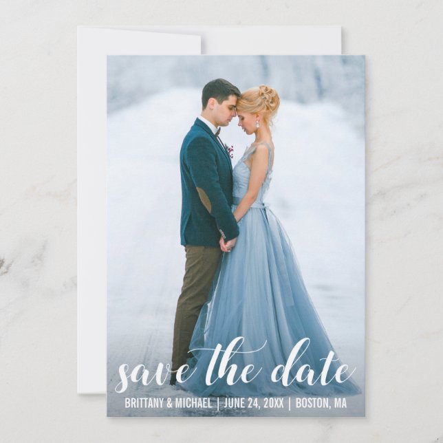 Modern Script Save The Date Engagement Photo WB Invitation (Front)