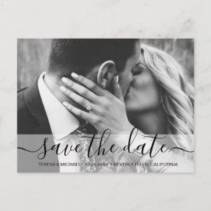 Modern Script Save The Date Photo Engagement  Postcard