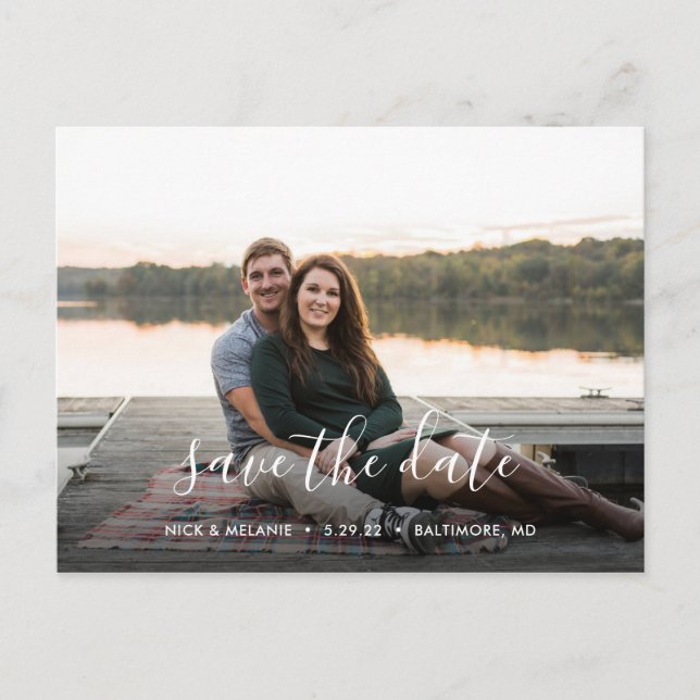 Modern Script Save the Date Postcard (Front)