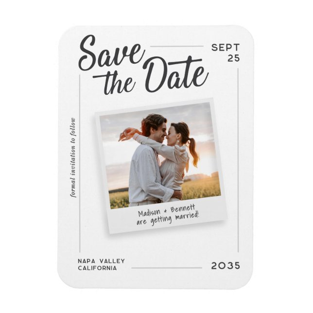 Modern Script Save the Date Retro Photo Wedding Magnet (Vertical)