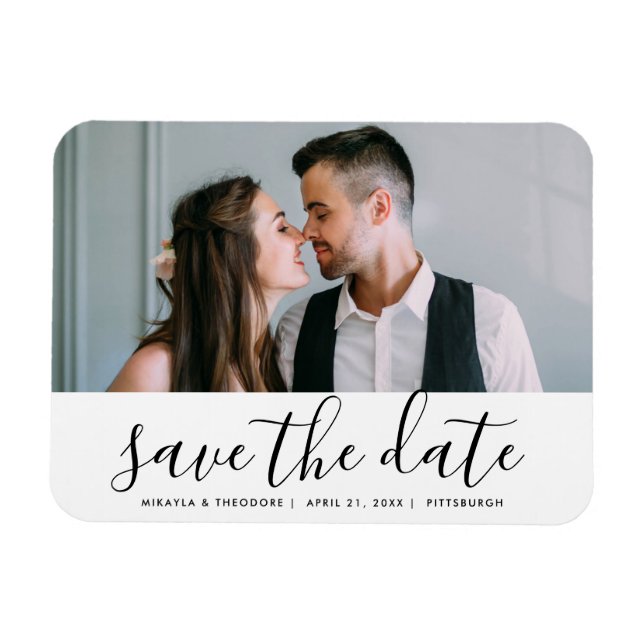 Modern Script Save the Date Wedding Photo Magnet (Horizontal)