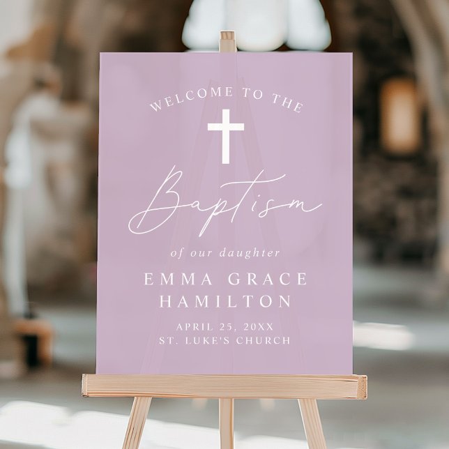 Modern Script Script Light Purple Baptism Welcome Acrylic Sign (Creator Uploaded)