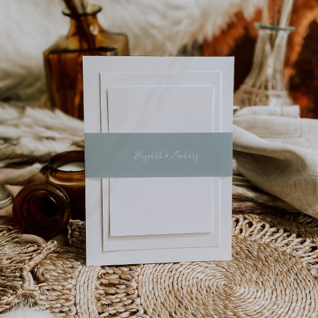 Modern Script Sea Glass Blue Green Wedding Invitation Belly Band (Creator Uploaded)