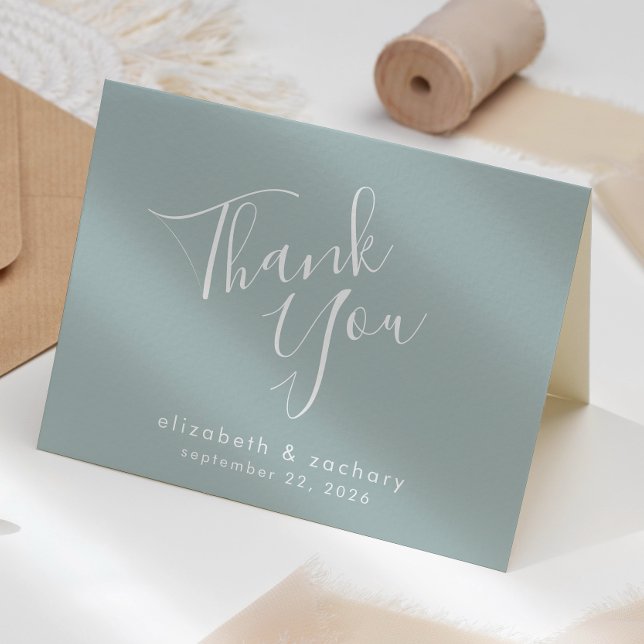 Modern Script Sea Glass Green Wedding Thank You Card (Creator Uploaded)