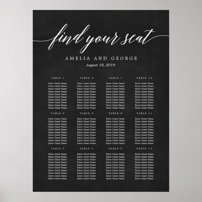 Modern Script Seating Chart Poster (Front)