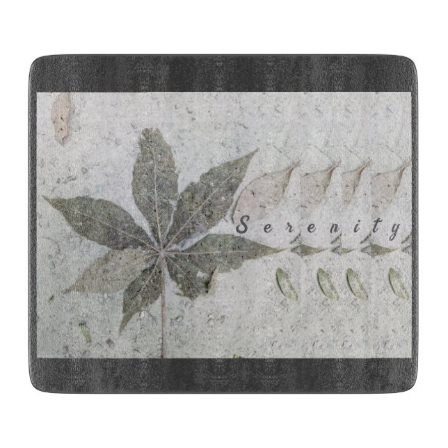 Modern Script Serenity Leaf Leaves On Beach Cutting Board (Front)