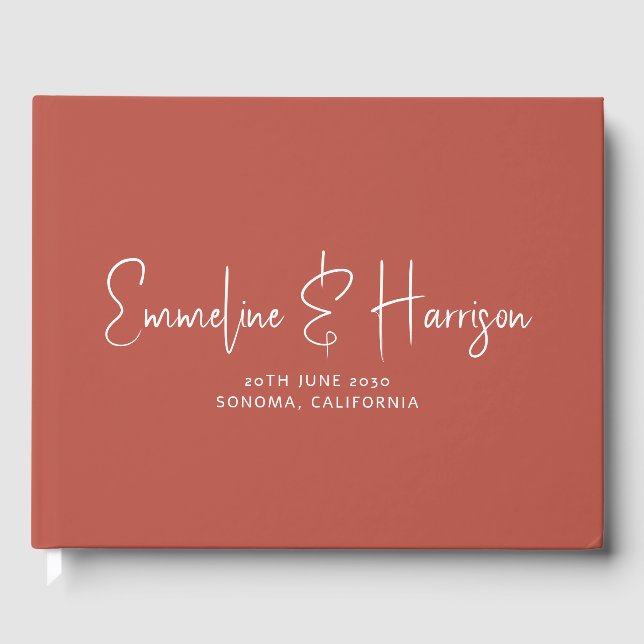 Modern Script Serif Custom Clay Wedding Guest Book (Front)