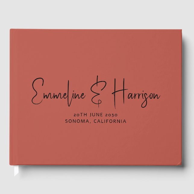 Modern Script Serif Custom Clay Wedding Guest Book (Front)