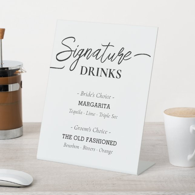 Modern Script Signature Drinks Party Pedestal Sign (In SItu)
