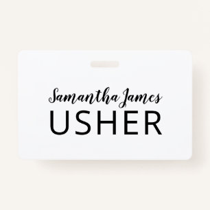 Modern Script Signature Usher Name Badge ID Badge