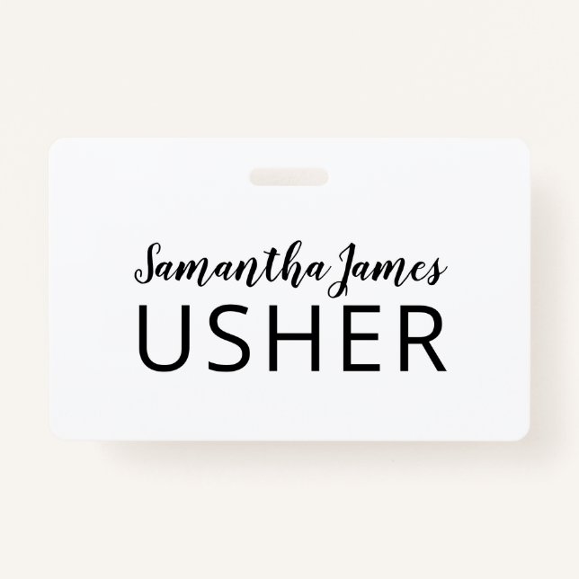Modern Script Signature Usher Name Badge ID Badge (Front)