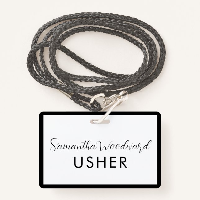 Modern Script Signature Usher Name Badge ID Badge (Front with Lanyard)