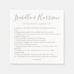 Modern Script Silver Fun Facts Wedding Napkins