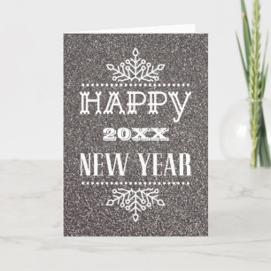 Modern Script Silver Glitter Custom Photo Business Holiday Card