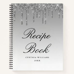 modern script silver glitter Recipe Book